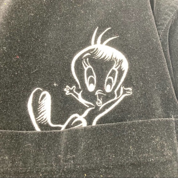 VTG Y2K Warner Bros Tweety Looney Tunes Velvet Black Deadstock Grunge Shacket - Picture 4 of 12